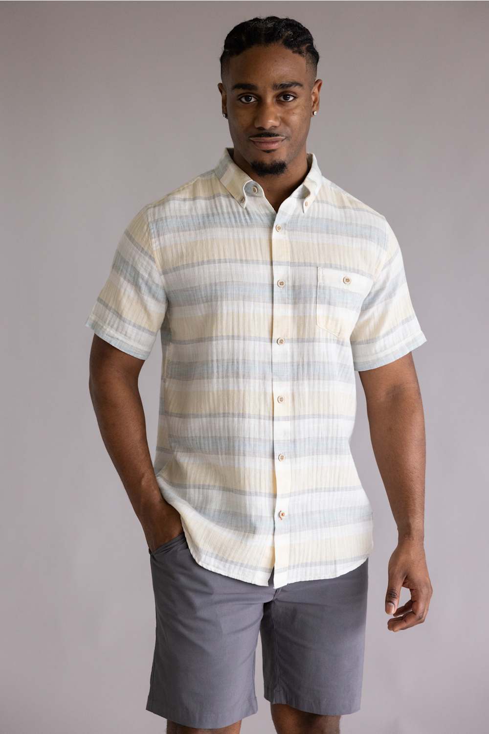 Weatherproof Vintage Cotton Stripe Pattern button Down shirt golden haze