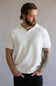 Weatherproof Vintage Johnny Collar Polo Sweater Shirt for Men in Bleached White