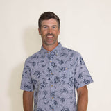 Weatherproof Vintage Linen Shirt for Men in Blue Floral