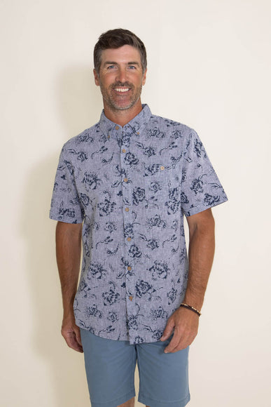 Weatherproof Vintage Linen Shirt for Men in Blue Floral