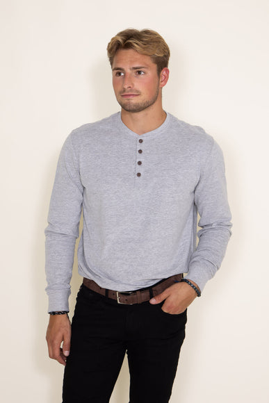 Weatherproof Vintage Long Sleeve Jersey Henley Shirt for Men in Light Grey Heather