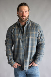 Weatherproof Vintage Long Sleeve Plaid Cord Shirt for Men in Poseidon Blue