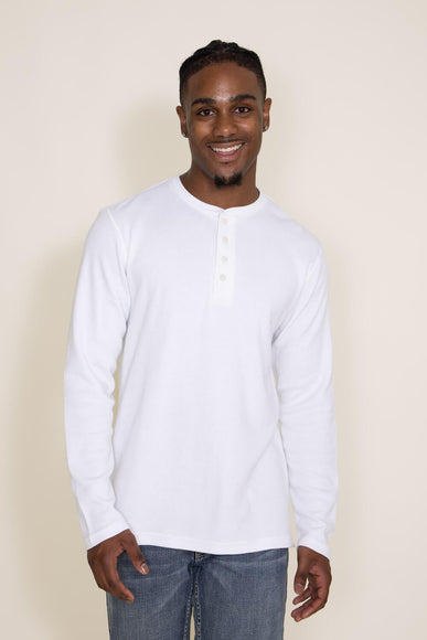 Weatherproof Vintage Long Sleeve Waffle Henley Shirt for Men in White 