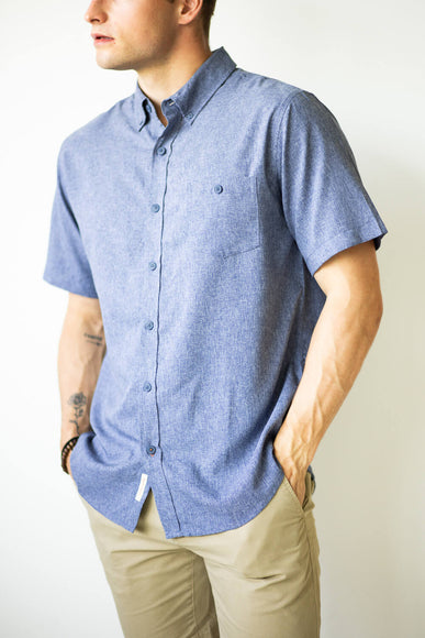 Weatherproof Vintage Performance Woven Button Up for Men in Navy 