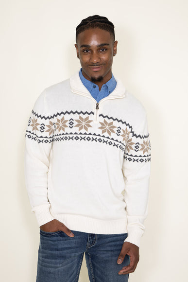 Weatherproof Vintage Snowflake Quarter Zip Sweater for Men in Ivory