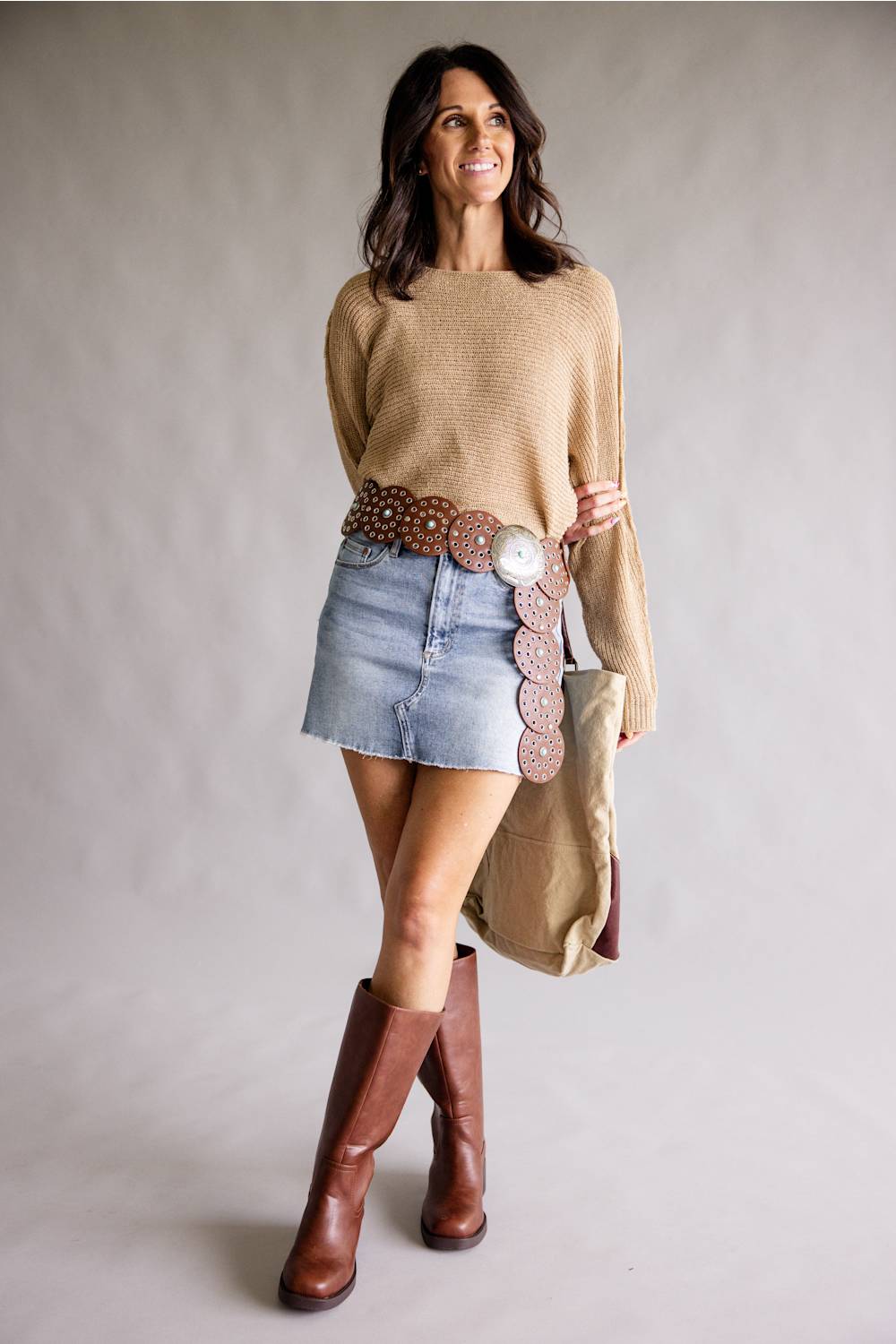 Western Concho Belt for Women in Brown