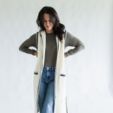 Whip Stitch Long Hooded Cardigan for Women in Ivory
