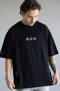 White Geo Embroidered T-Shirt for Men in Black