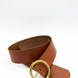 Wide Circle Buckle Belt for Women in Brown