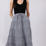 Wishlist Gingham Tiered Midi Skirt for Women in Black & White