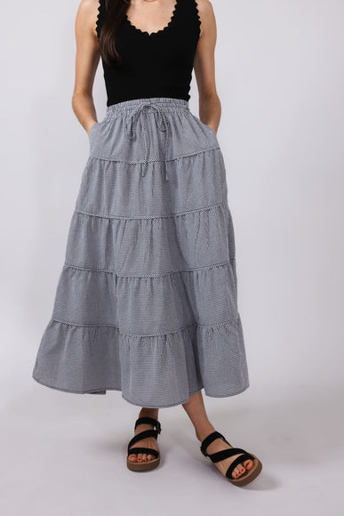 Wishlist Gingham Tiered Midi Skirt for Women in Black & White