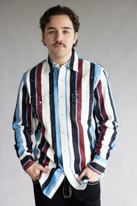 Wrangler Brushpopper Snap Workshirt for Men in Blue/Blue Raspberry