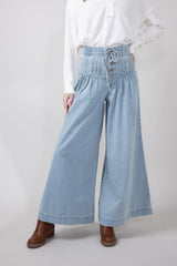 590.ladies denim 1p tuck pants