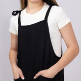 Youth Linen Tie Shoulder Romper for Girls in Black