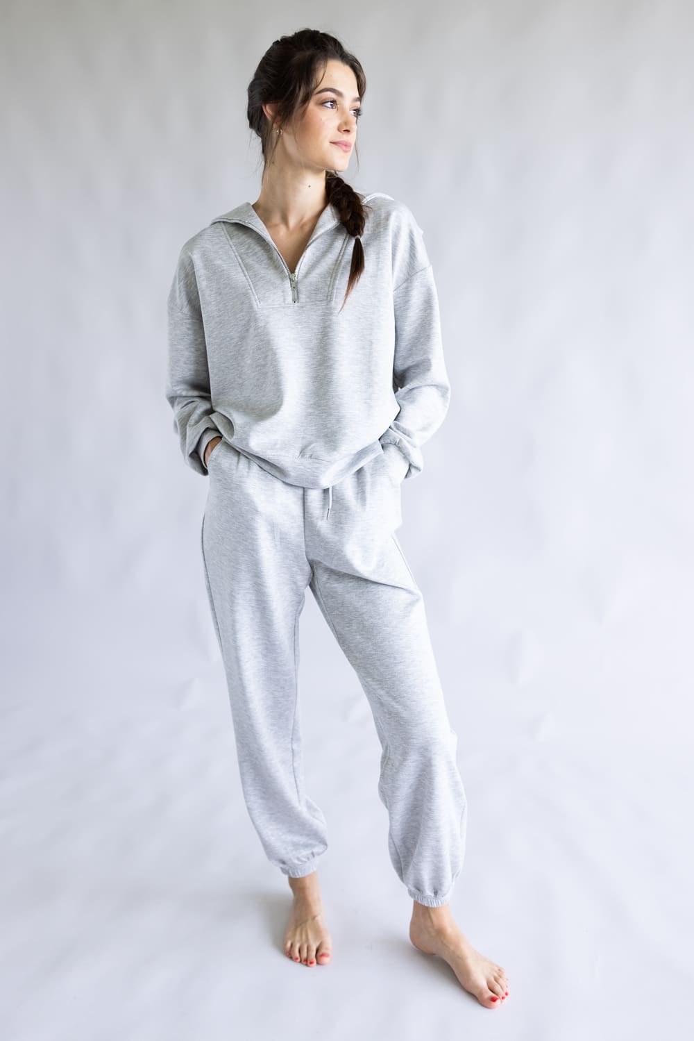 Zip Neck Super Soft Set for Women in Grey