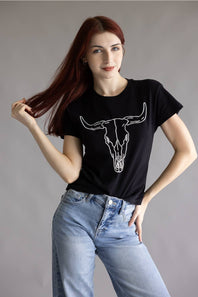 Zutter Puff Longhorn Crop Tee for Women in Black