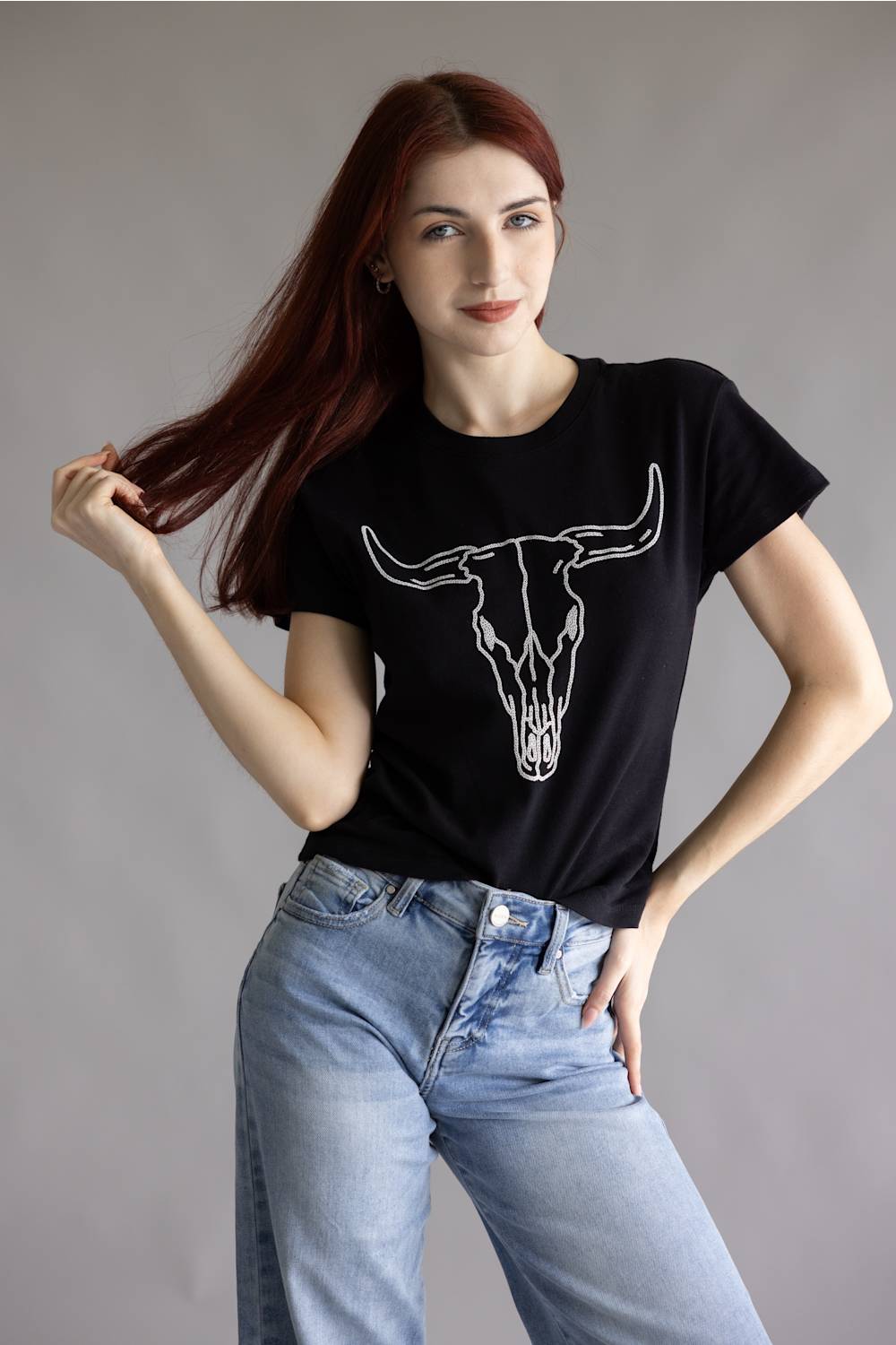 Zutter Puff Longhorn Crop Tee for Women in Black
