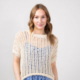 Crochet Short Sleeve Sweater for Women in Natural