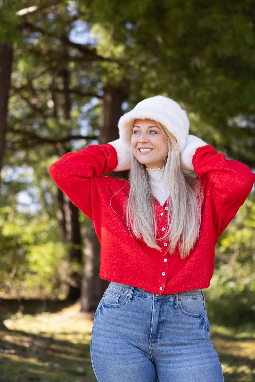 C.C. Glitter Fur Bucket Hat for Women in Ivory