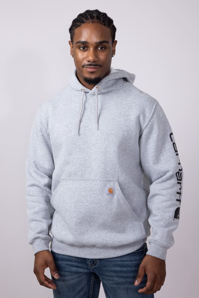 Carhartt Logo Sleeve Graphic Hoodie for Men in Heather Grey