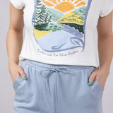 Love Tree Drawstring Scuba Knit Lounge Shorts for Women in Bluestone