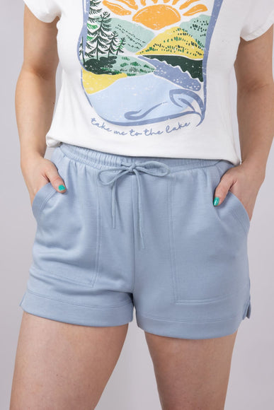 Love Tree Drawstring Scuba Knit Lounge Shorts for Women in Bluestone