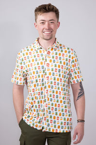 Hallstatt Beer Can Print Full Button Shirt for Men in White