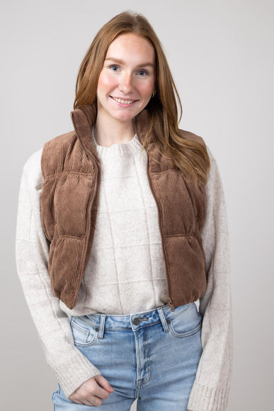 Love Tree Cropped Corduroy Puffer Vest for Women in Cocoa