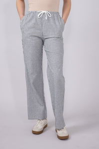 Love Tree Pinstripe Drawstring Linen Pants for Women in Black