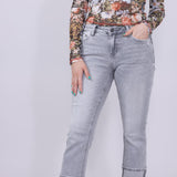 Mica Mid Rise Cuffed Straight Jeans for Women in Grey