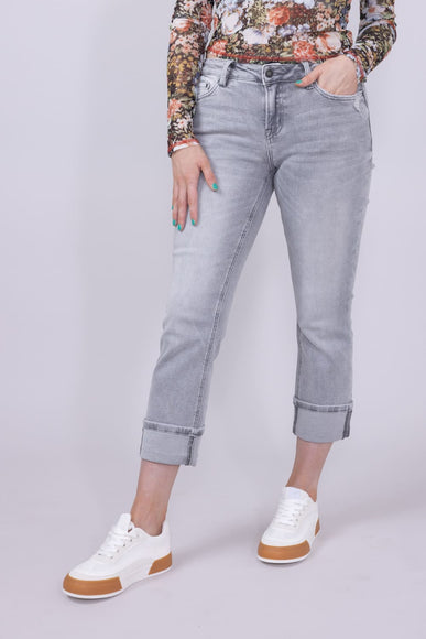 Mica Mid Rise Cuffed Straight Jeans for Women in Grey