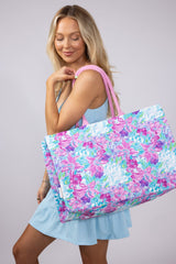 Simply Southern Seaside Canvas Tote Bag in Pink Flower