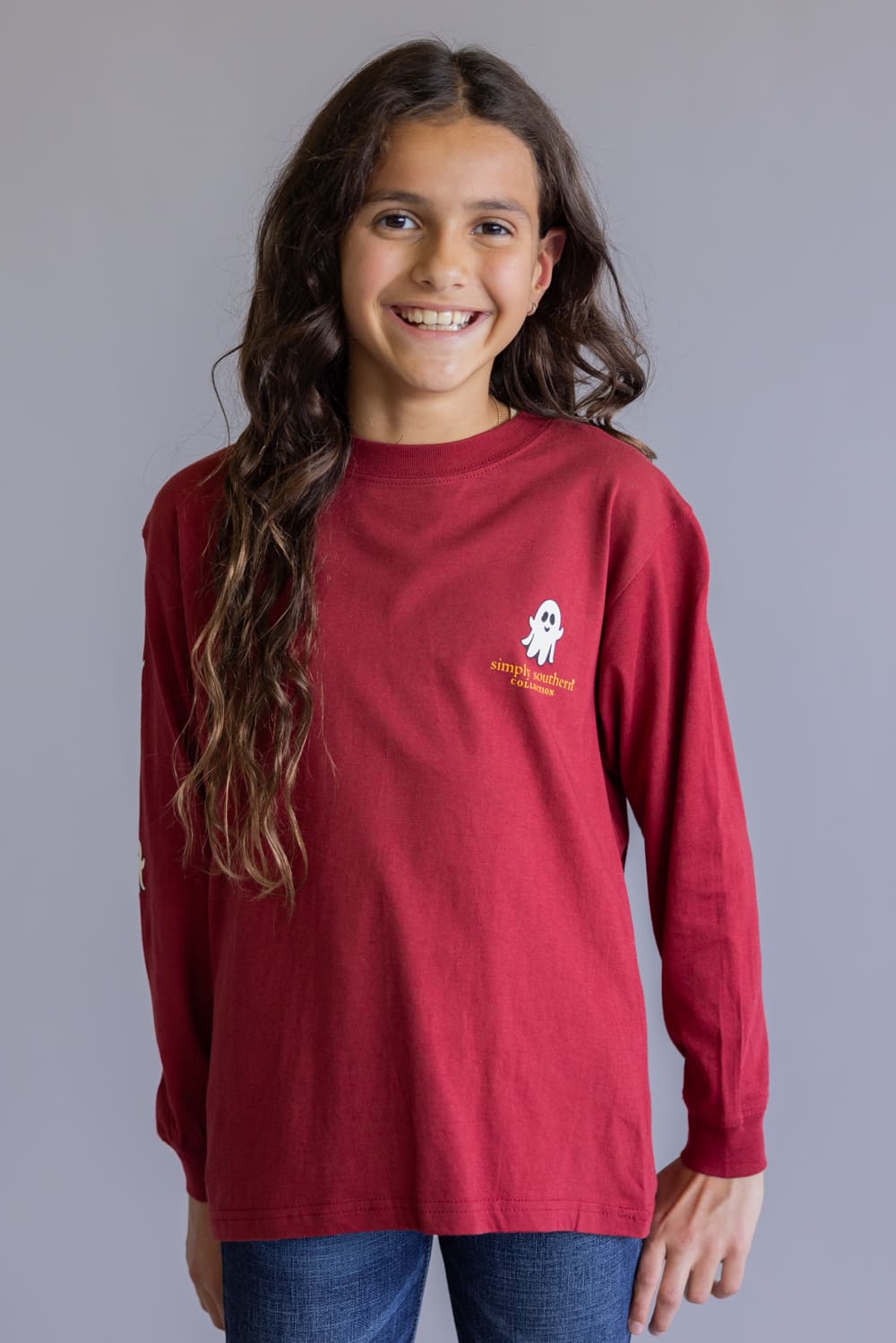 Simply Southern Youth Pumpkin Witch Hat Long Sleeve T-Shirt for Girls in Red