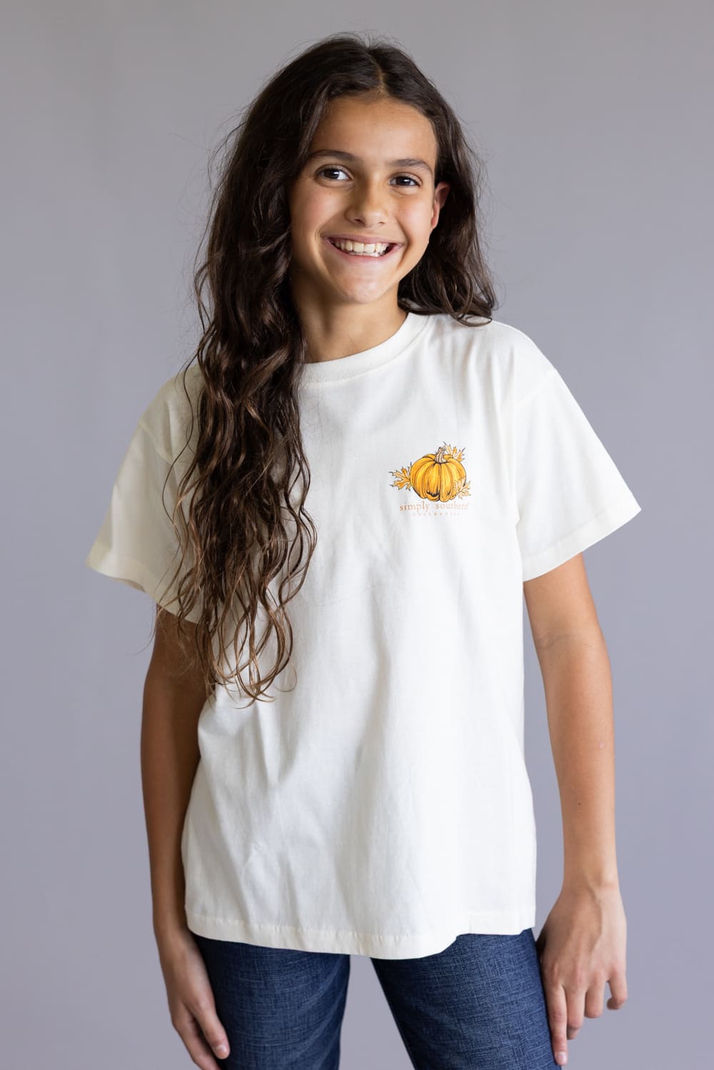 Simply Southern Youth Leaves Are Falling Autumn Is Calling T-Shirt for Girls in Linen