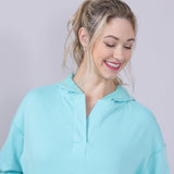 Simply Southern Johnny Collar Cropped Hoodie for Women in Aqua