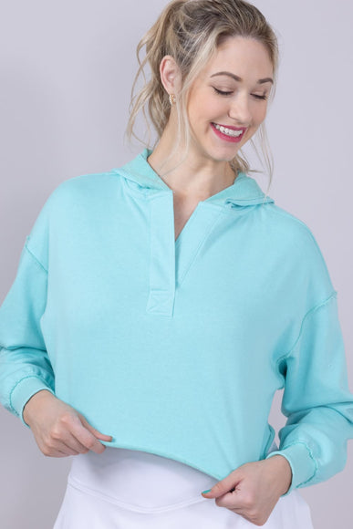Simply Southern Johnny Collar Cropped Hoodie for Women in Aqua