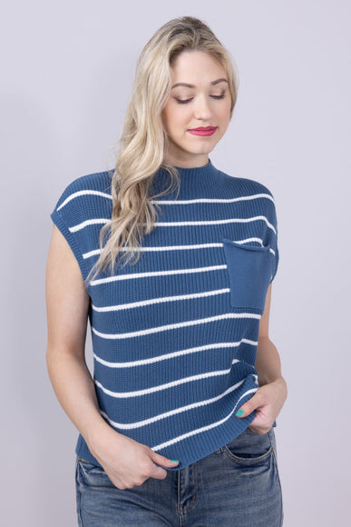 Simply Southern Womens Breeze Knit Cap Sleeve Sweater for Women in Dusk Blue