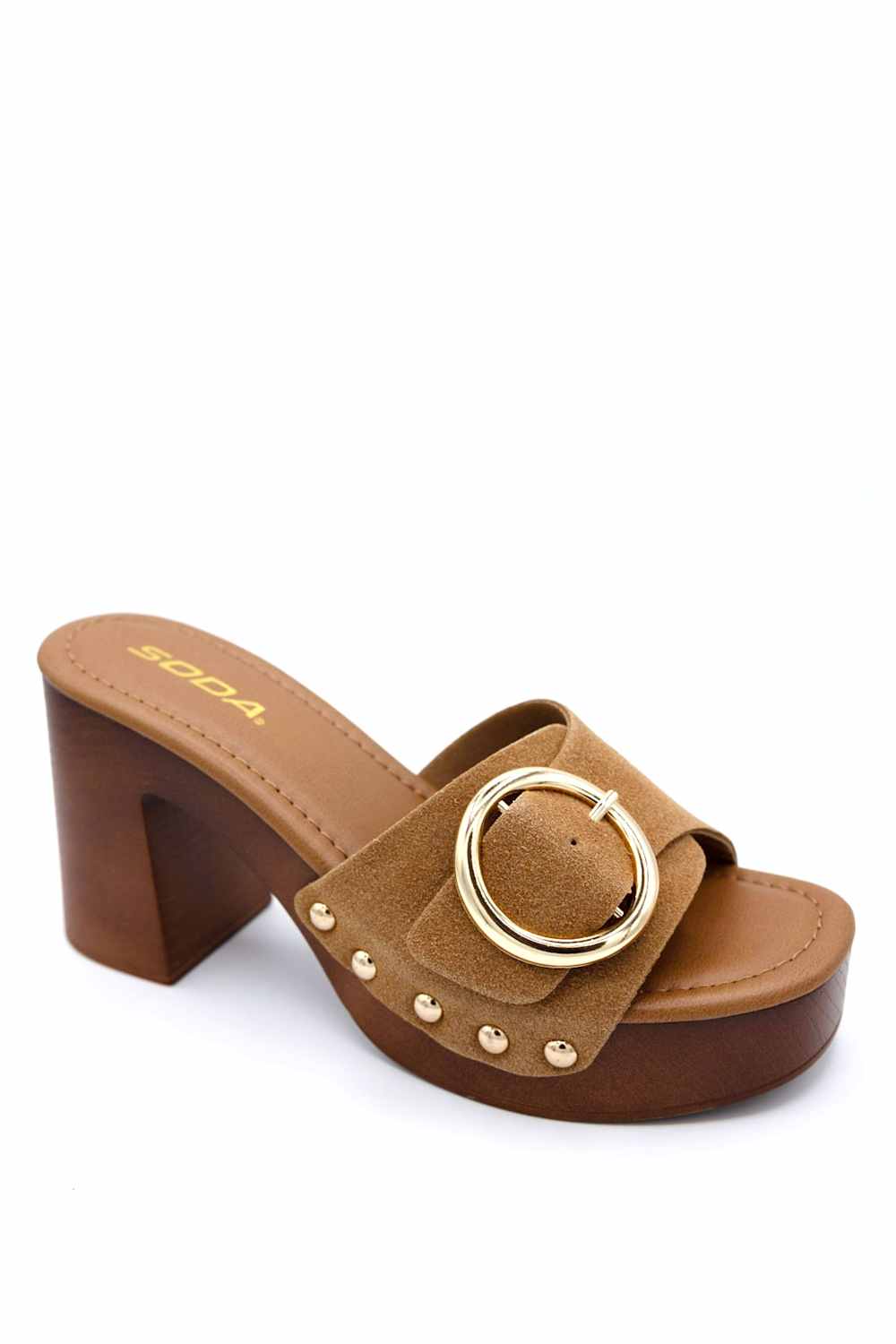 Soda Citrus Platform Block Heels for Women in Tan