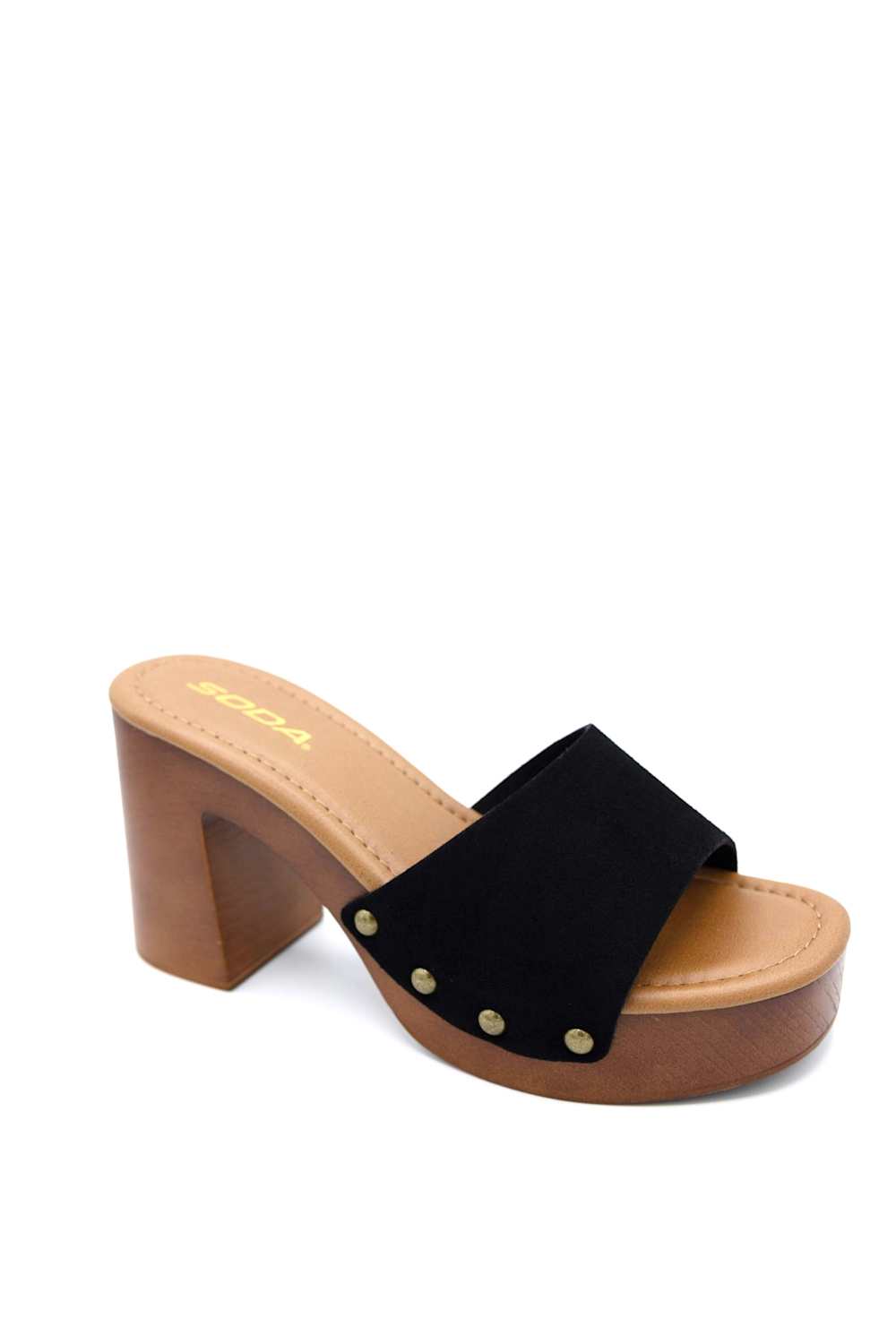Soda Lemon Platform Block Heels for Women in Black