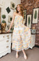 Eyelet Lace Strapless Floral Midi Dress for Women in Yellow Multi