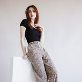 Leopard Print Drawstring Pants for Women in Brown