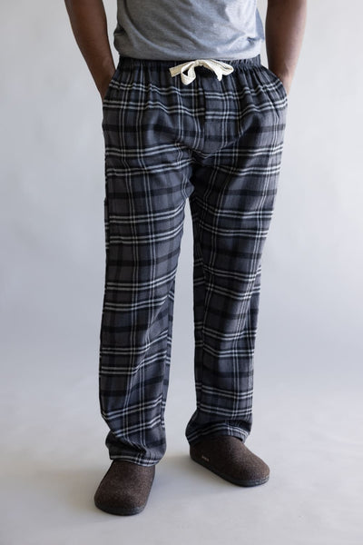 Plaid Flannel Lounge Pants for Men in Black Gray