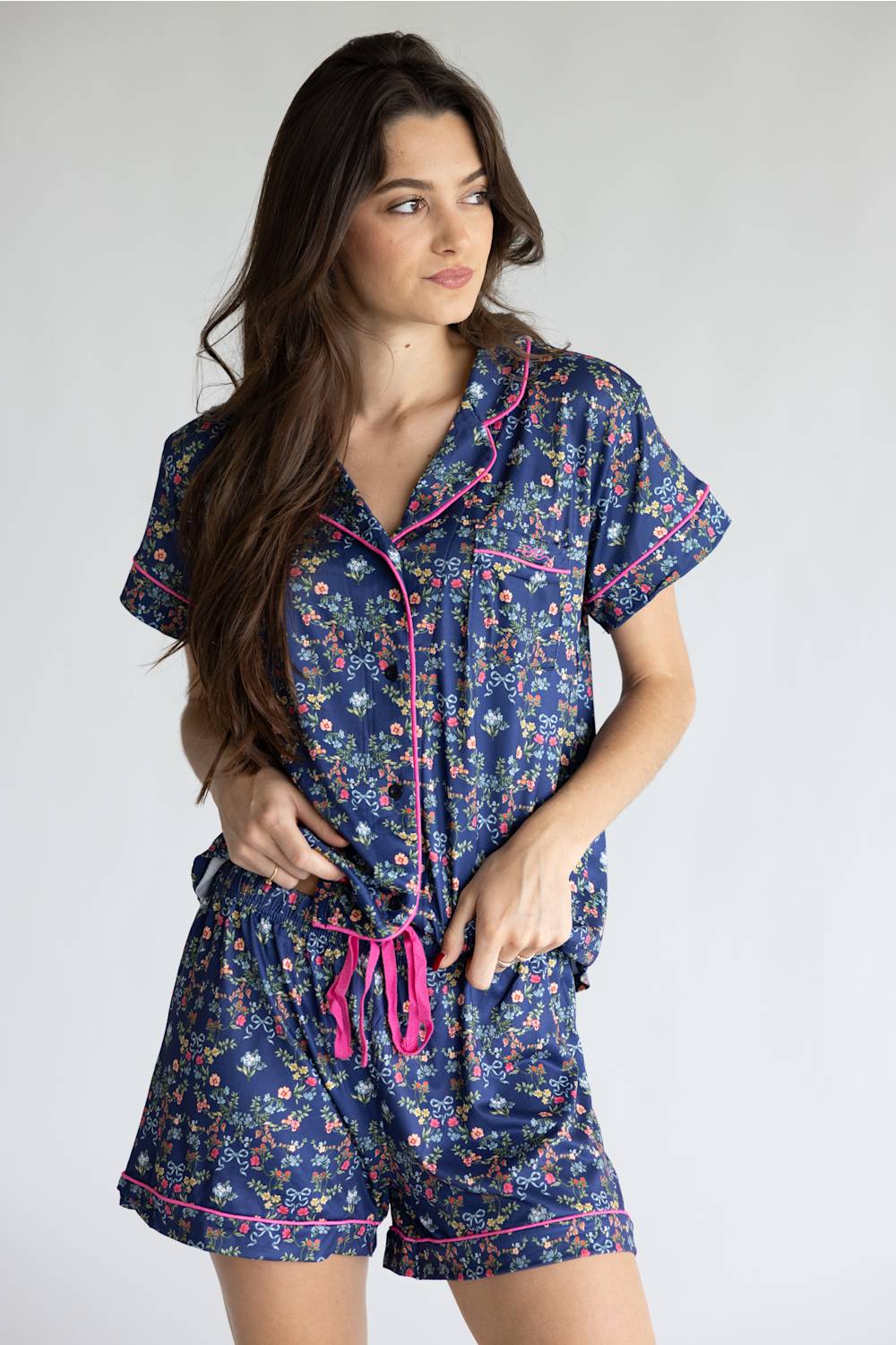 Simply Southern Simply Soft Floral Pajama Shorts for Women in Navy Floral