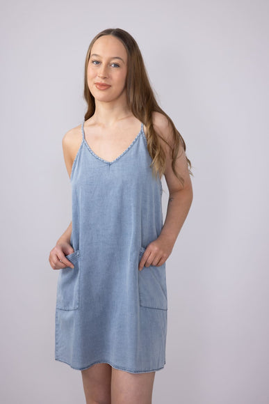 Washed Denim Pocket Dress for Women