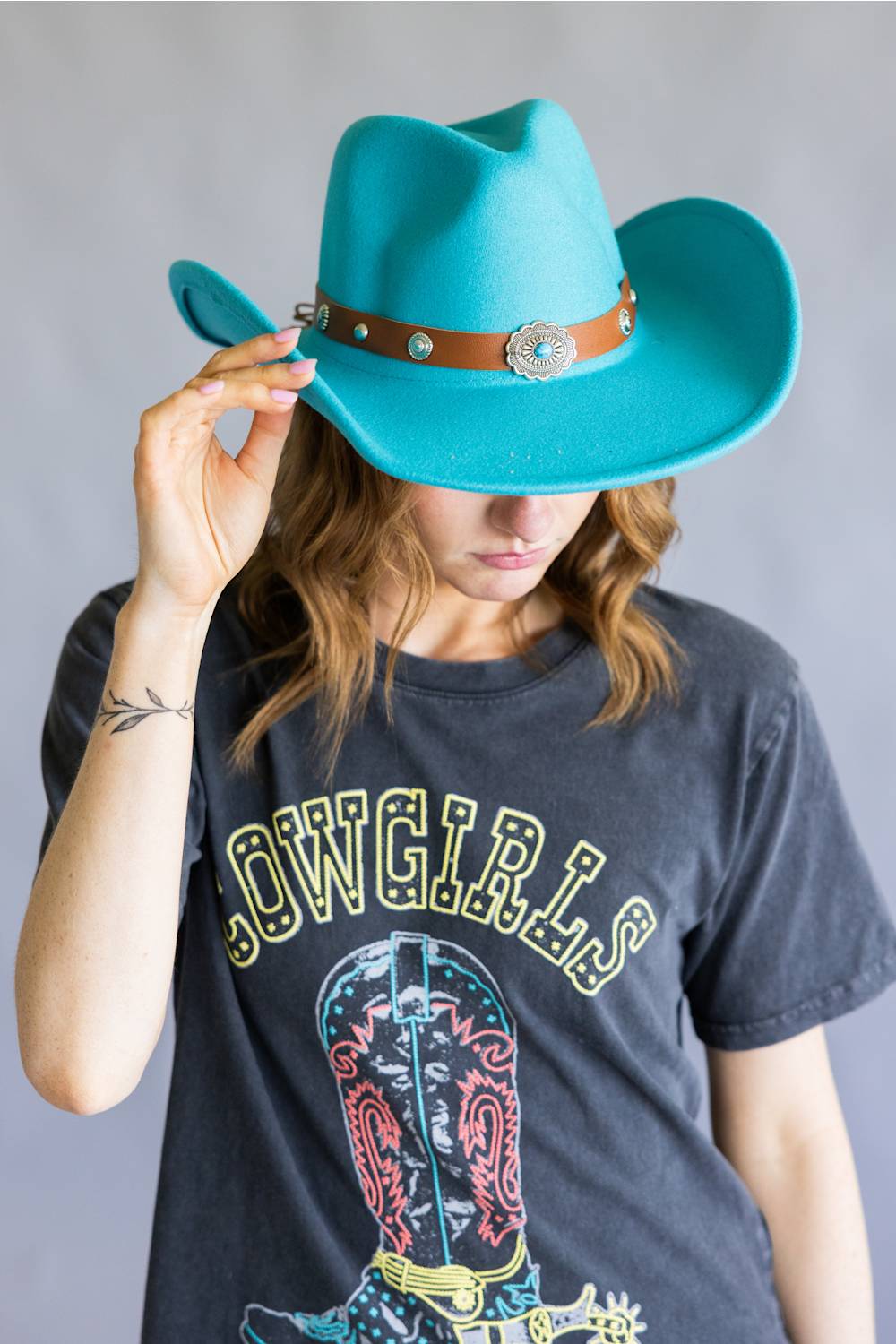 Belted Felt Cowboy Hat in Teal