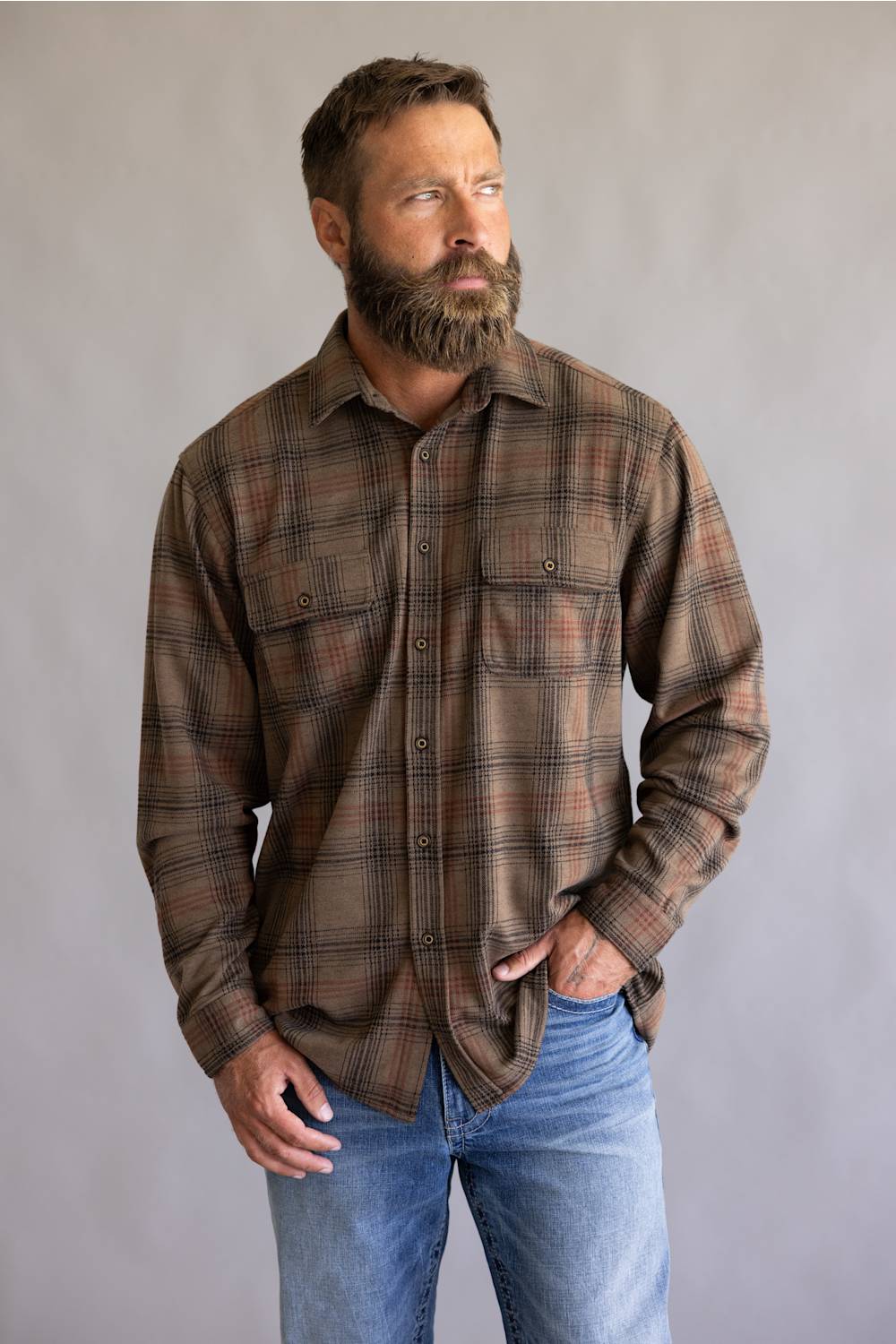 1897 Legends Stretch Flannel Shirt for Men in Brown Multi | 13013-BRNMULTI