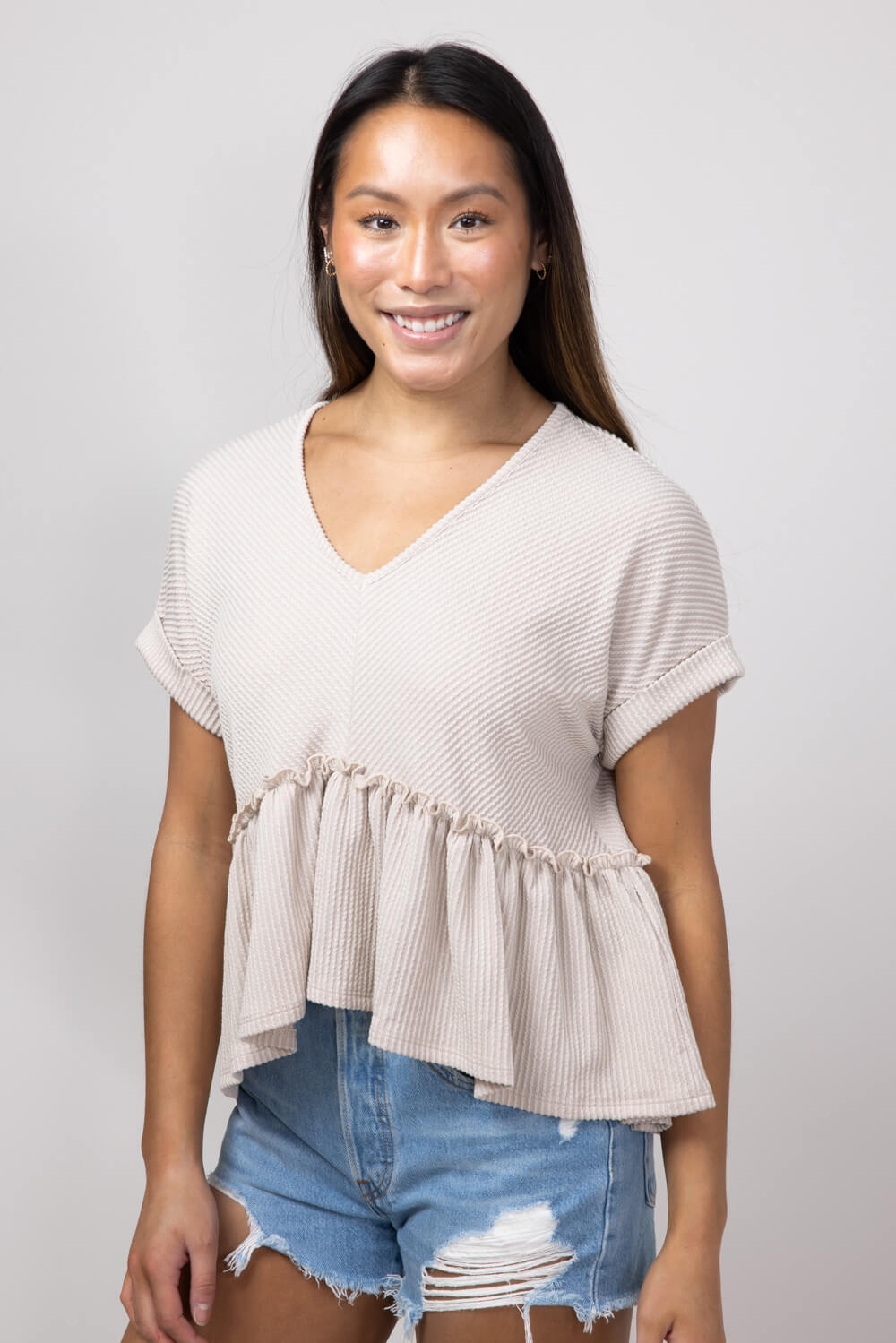 BOCHERON ボチェロン　frill pepram tops Peplum Brocade Blouse - Cream - Ladies | H&M US