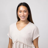 Urban Ribbed Knit V-Neck Peplum Top for Women in Oat