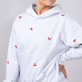 1897 Active All Over Print Cherry Embroidered Hoodie for Women in Grey
