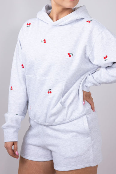 1897 Active All Over Print Cherry Embroidered Hoodie for Women in Grey